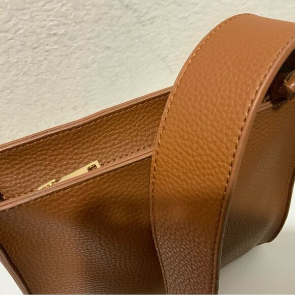 Anthropologie Remi And Reid Vegan Leather  Brown  Crossbody Bag top zip - Picture 12 of 16